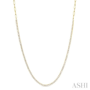 2 5/8 Ctw Round Cut Diamond Paperclip Chain Tennis Necklace in 14K Yellow Gold